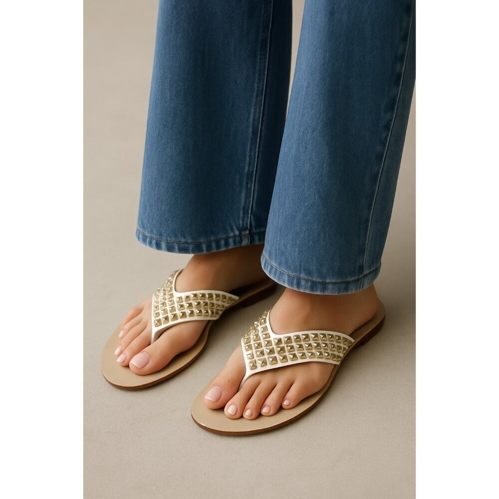 Giuseppe Zanotti White Leather Studded Sandals Women’s Size 36 Vero Cuoio